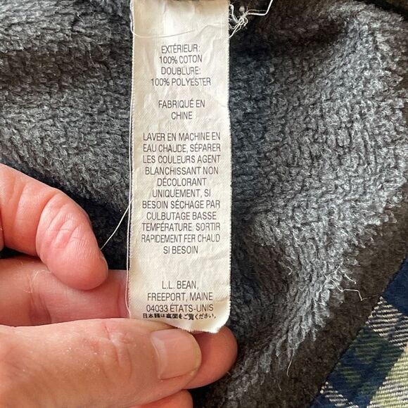 LL Bean Mens Lg Flannel Sherpa Lined Shirt Blue Plaid Jacket Traditional Fit - Picture 6 of 7